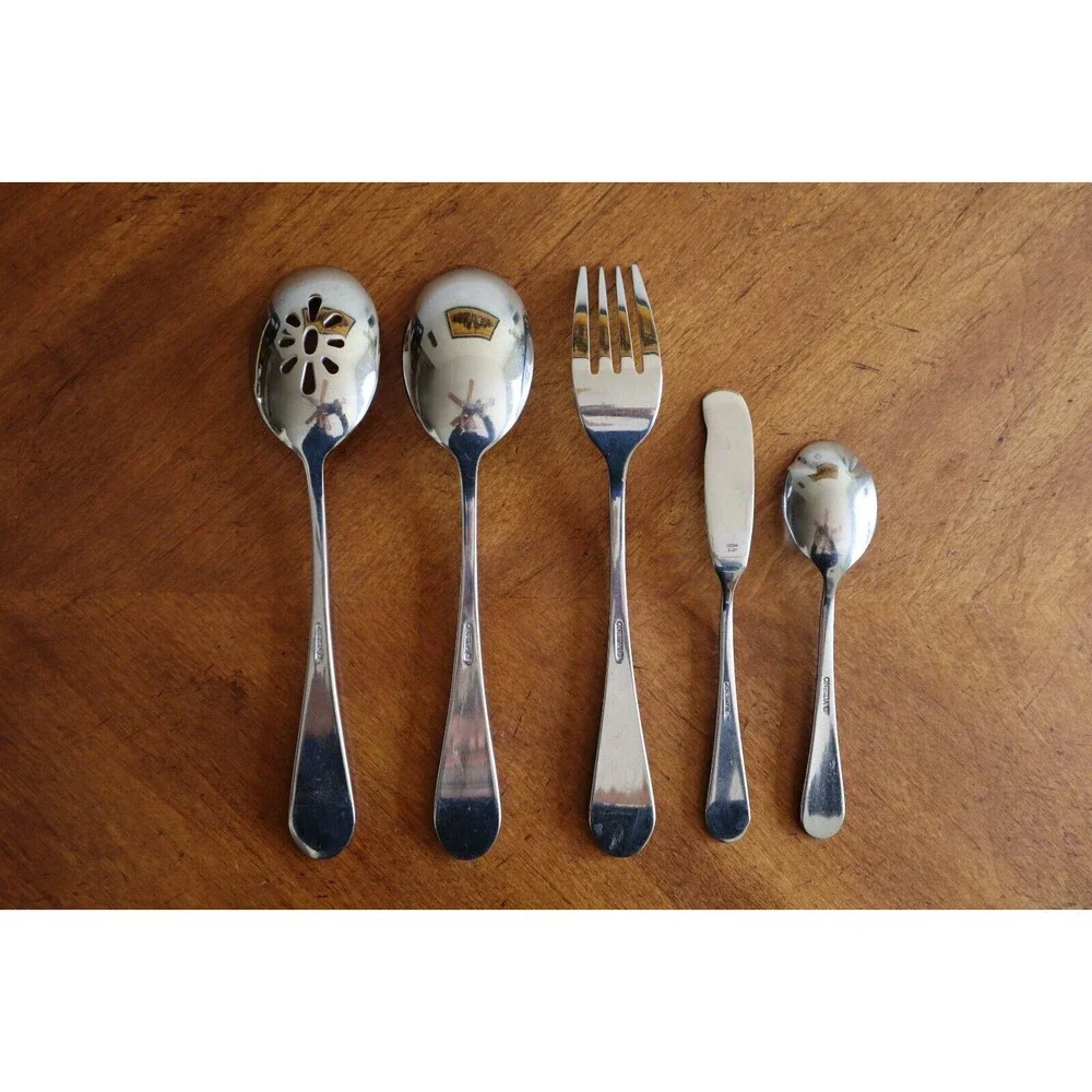Lot 5 Oneida ICARUS Stainless Glossy Serving Spoon Pierced Solid Meat Fork China